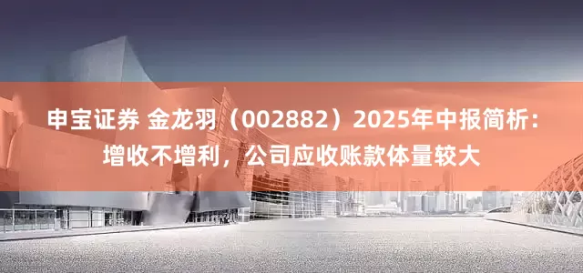 申宝证券 金龙羽（002882）2025年中报简析：增收不增利，公司应收账款体量较大